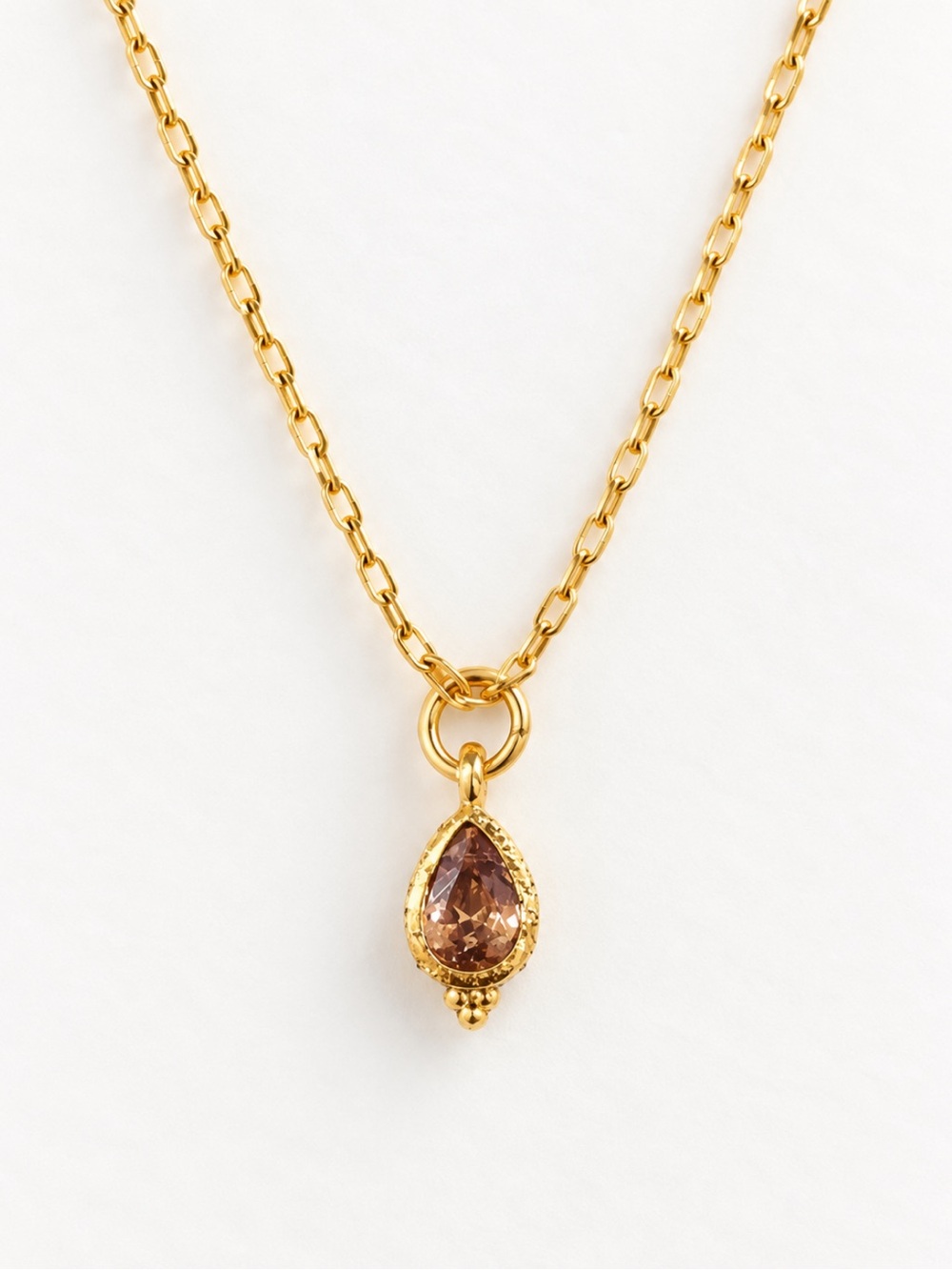 18K Gold Plated Textured Morganite Pendant Dainty Layering Necklace